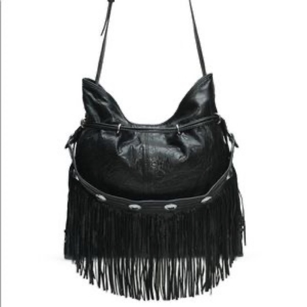 Black Frye Sascha Leather Fringed Bag